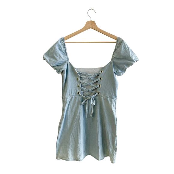 Show Me Your Mumu London Lace Up Denim Dress in Sea Spritz M NWT - Picture 4 of 8